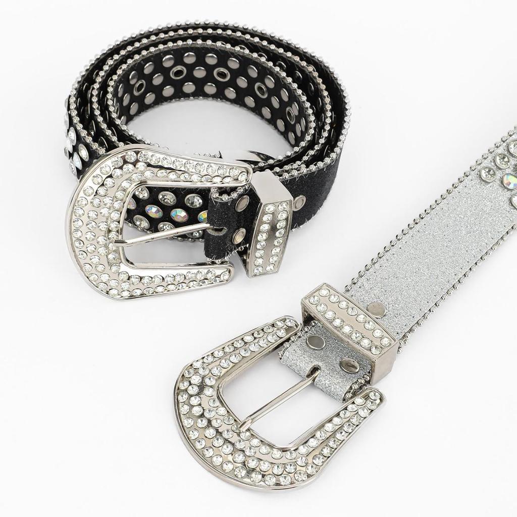 2025 Versatile Rhinestone Leather Belt with Sequin Decor for Men and Women