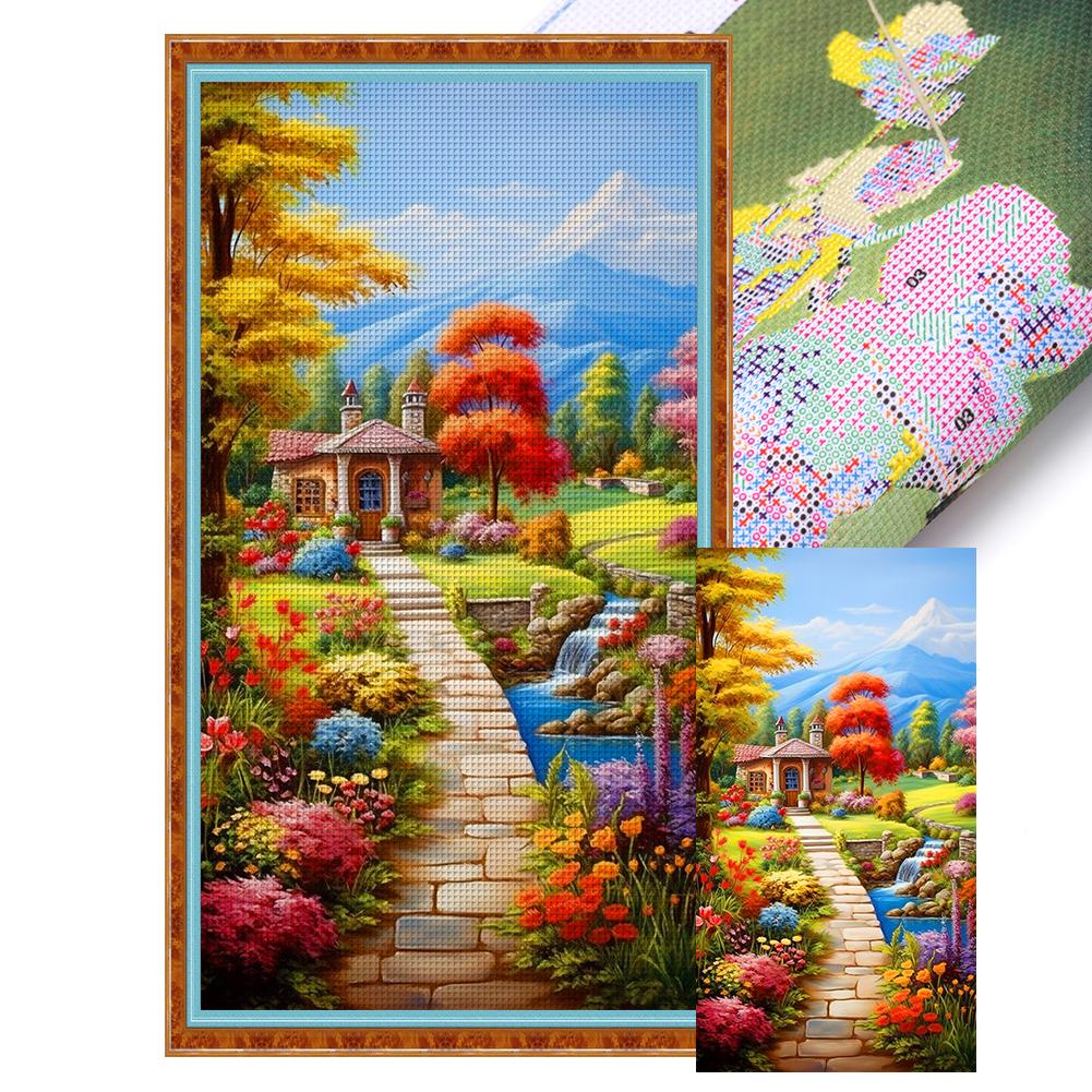 Full Embroidery Eco-cotton Thread 9CT Printed Landscape Cross Stitch Kit Art