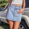 European and American Style Women's Hip-Wrap Denim Midi Skirt