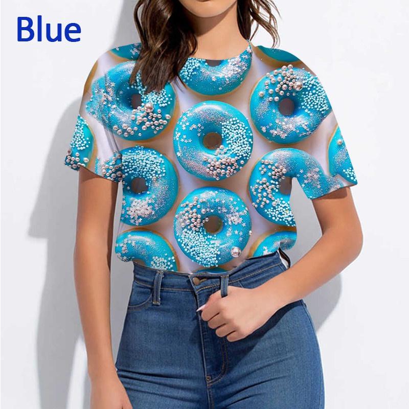 Summer Fashion Women's Casual T-shirt 3D Chocolate Donut Print Food Bread Funny Short Sleeve Short Sleeve Tops