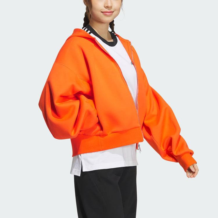 Adidas Spacer Full-Zip Hoodie Solid Color Sports Casual Loose Fit Jacket Women Hoodies Half-Impact-Orange JJ3800