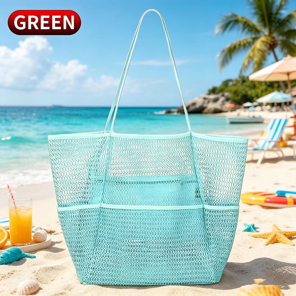 Hollow Mesh Beach Bag Oversized Tote Single Shoulder Handbag Portable Swim Travel Organizer Pouch