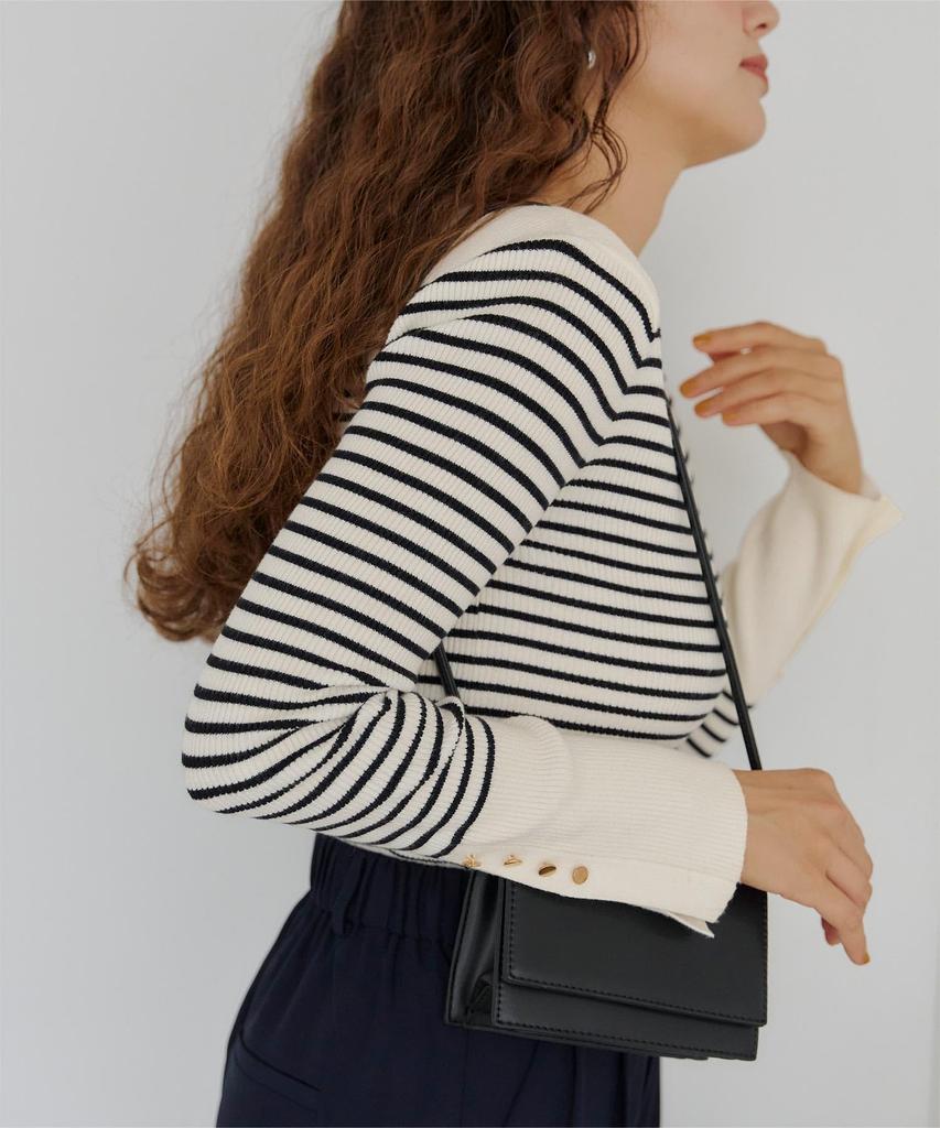 Titibait Boat Neck Knit with Gold Size White Buttons, Women's, S, (AYXP3048)