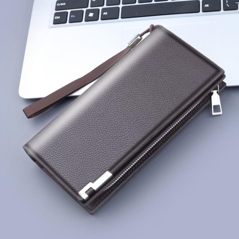 Men Long Clutch PU Material Zipper Wallet Hasp Cell Phone Bag Card Holder Coin Pocket Large Capacity Multifunctional Handbag Business Purse