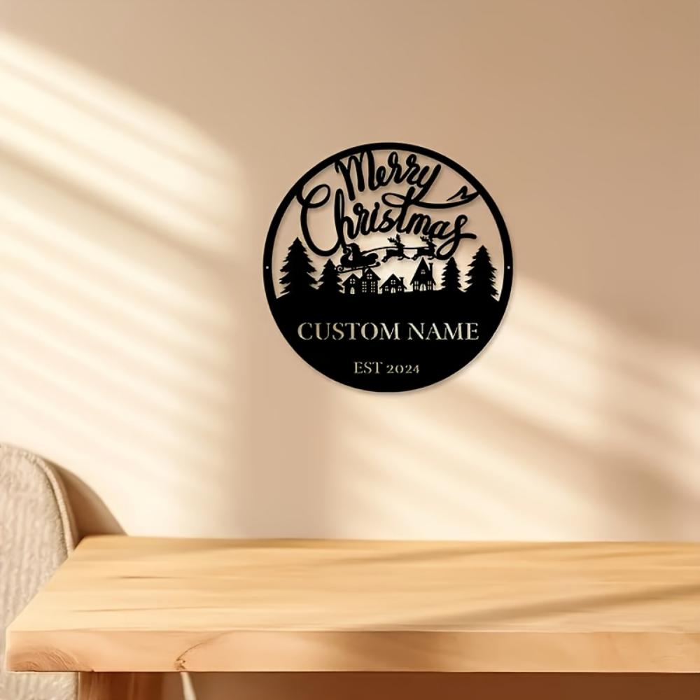 Rustic Metal Christmas Sign, Custom Family Name Plaque, Personalized Indoor Outdoor Decor, Holiday Gift for Home
