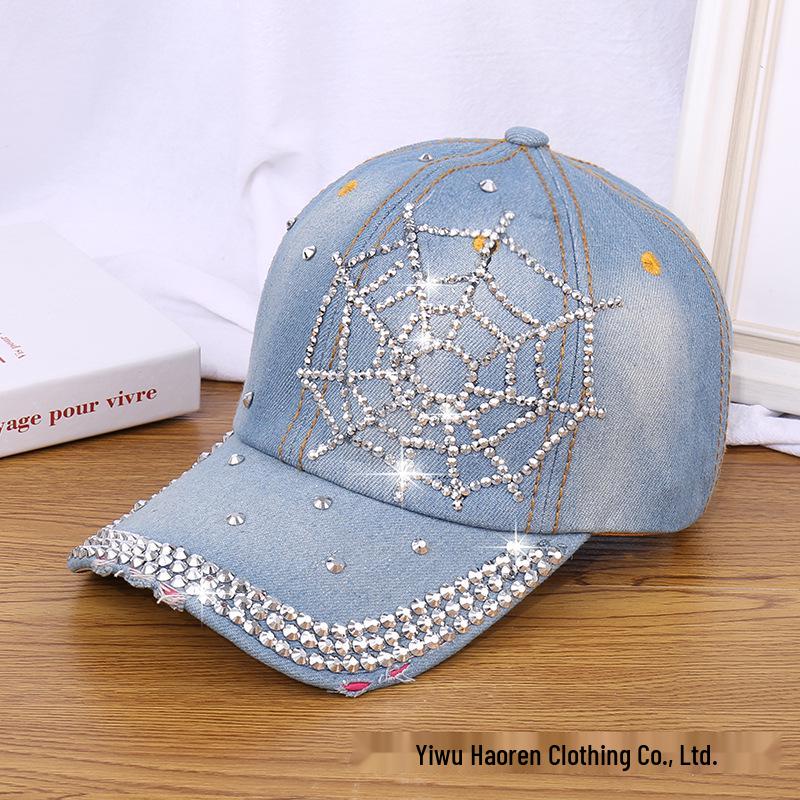 Damen Strass Denim Baseballkappe - Paris Schriftzug Sonnenhut