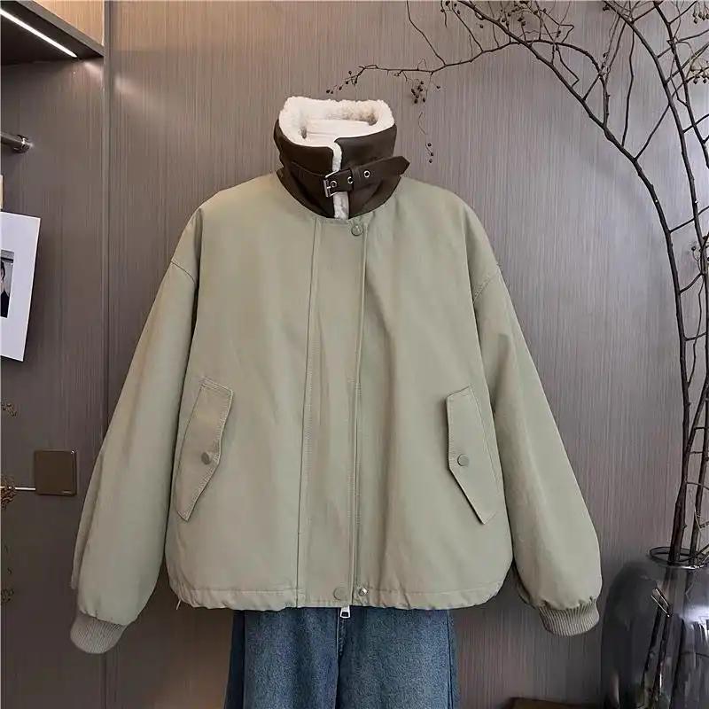 Jassen voor Dames Winter Katoenen Jas Verdikte Fluwelen Windjack Los Casual Bontkraag Jas Top