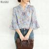 Women Casual V-Neck 3/4 Sleeve Loose Print Cover Up Blouse