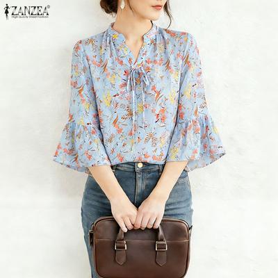 Damen Freizeit V-Ausschnitt 3/4 Ärmel Locker Print Überwurf Bluse