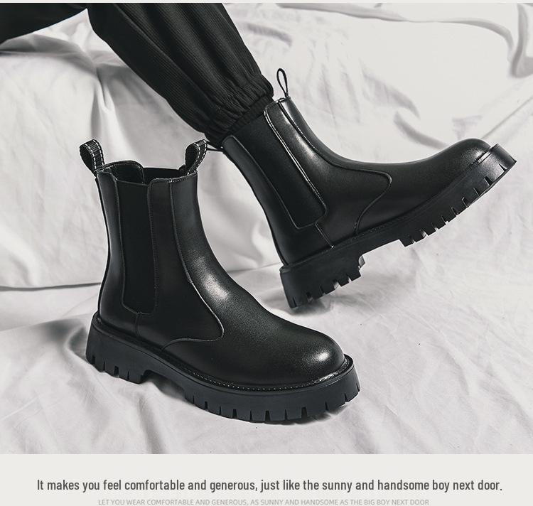 Herren Chelsea Boots im britischen Stil: Herbst/Winter Hohe Martin-Stiefel mit Plus-Samt und dicker Sohle