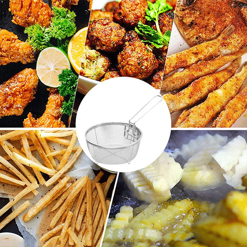 Pommes Frites Korb Edelstahl Frittierkörbe mit Griff Fritteusen Sieb Blanchierkorb Fritteusen Abschäumer