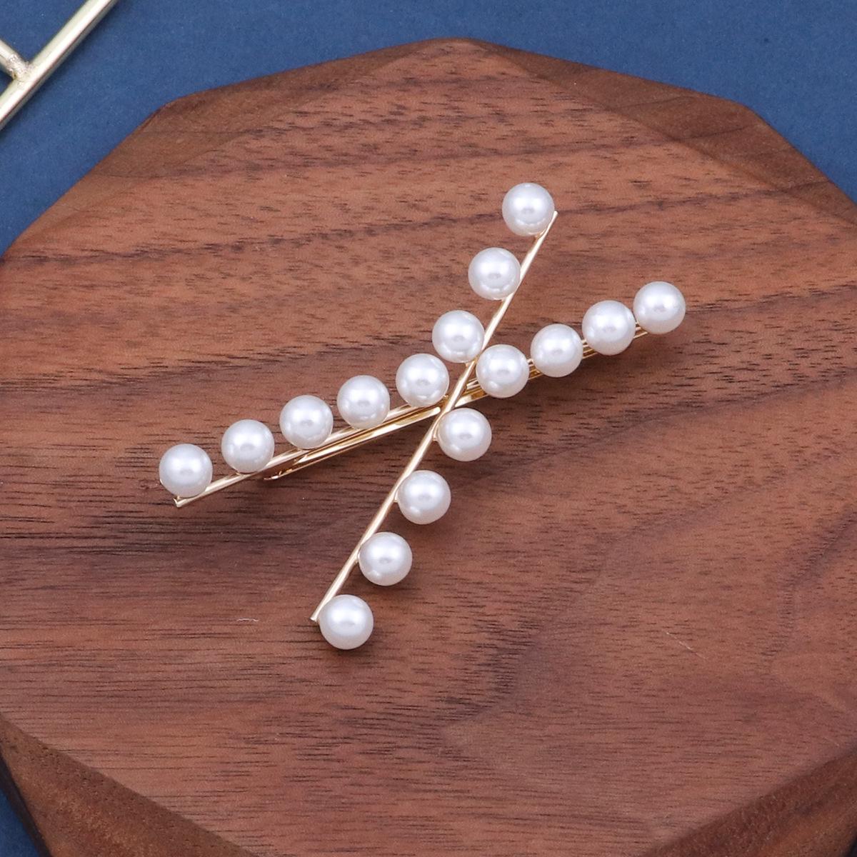 Korean Style Faux Pearl X-Shaped Barrette - Bridal Hair Clip