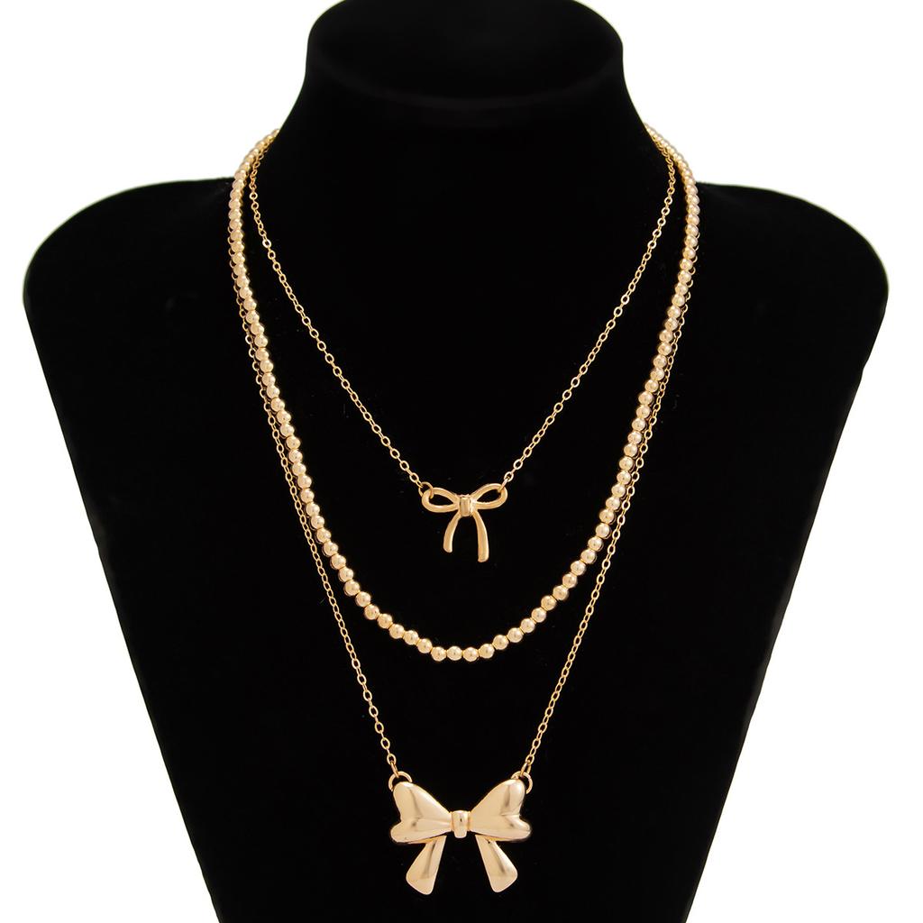 3Pcs/Set Imitation Pearl Sweet Romantic Necklace Bowknot Pendant for Women Chain Bridal Jewelry Gift