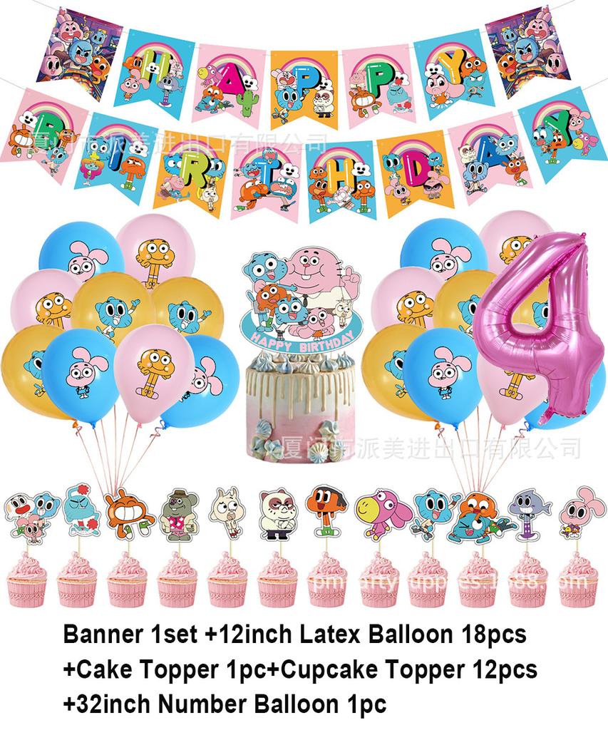 Cartoon Comedy G-Gumball Birthday Party Decorations Colorful Number Balloon Cake Topper Amazing World Party Supplies Kid Gifts