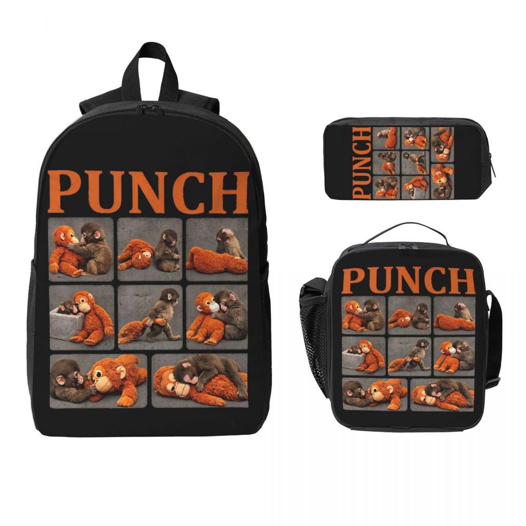 Punch The Monkey Baby Monkey Holding Kids Backpack Lunch Box Pen Bags for Boys Girls Backpacks Lightweight Schoolbag Bookbag Set