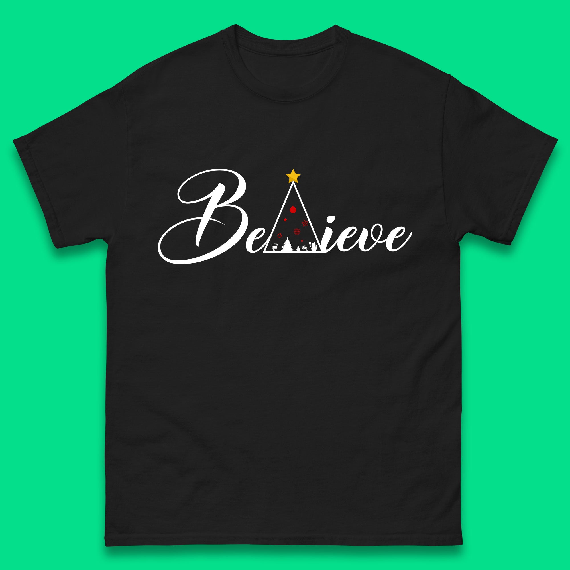 Believe Christmas Mens T Shirt Womens Tops Tees Merry Christmas Top XL