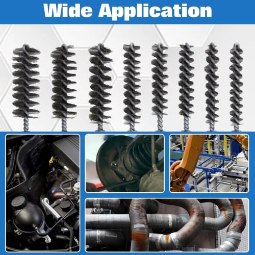 LEONTOOL Wire Brushes, 6.35mm Hex Shank, Set of 8, Stainless Steel Bore Brushes, Diameter 8, 9, 10, 11, 13, 15, 17, 19mm, Pipe Brush, Power Drill Brus