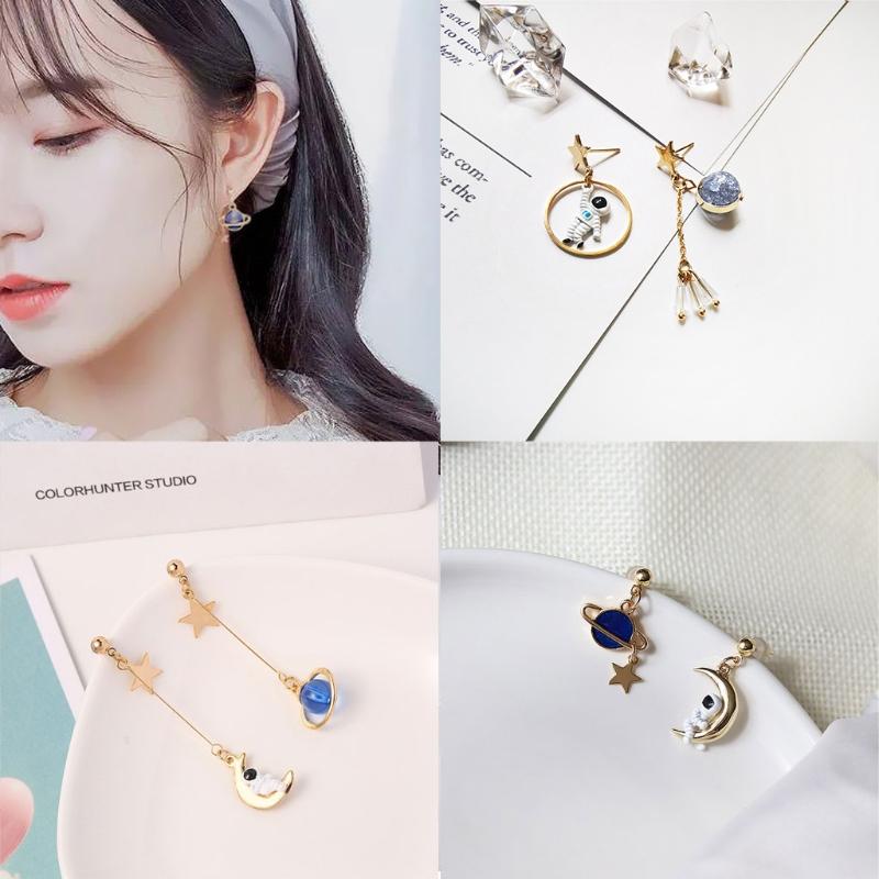 Chic Asymmetric Ear Studs Niche Moon Planet Astronaut Dangle Earrings Gift for Anniversary Birthday Graduation Christmas