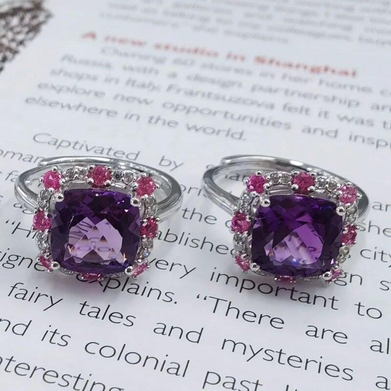 SACE GEMS 925 Sterling Silver 9*9MM Natual Amethyst Rings for Women Engagement Cocktail Party Fine Jewelry Gift