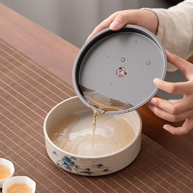 Wood Ash Pot Bearing Kung Fu Teaware Small Tea Table Teapot Bearing Retro Ceramic Dry Foam Tray Household Water Storage Tea Tray