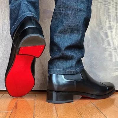 New Red Sole Chelsea Boots for Men Black Square Toe Business Handmade Men Short Boots  Botas De Hombre Men Boots