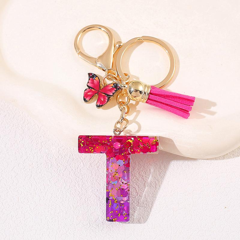 Glitter A-Z Shiny Sequin Letter Pendant Keychain Tassel Star Ball Charms Keyrings Women Bag Ornaments Car Trinket Accessories