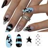 24Pcs Light Blue Star Polkas Dot Glossy Fake Nail Medium Almond Shape Press On Nail With Design Safe Material For DIY Manicure