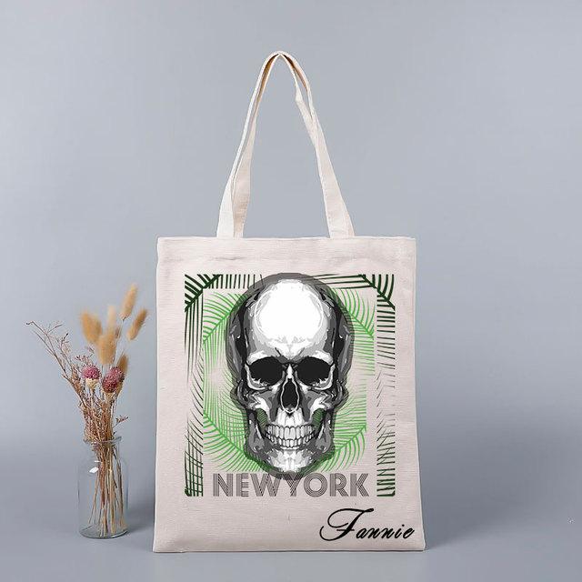 Geantă de tote de vară cu imprimeu personalizat cu nume, geantă de cumpărături cu craniu, geantă de cumpărături pentru doamnă, geantă de pânză pentru cumpărături, geantă de mână ecologică pentru femei Harajuku, fată, umăr