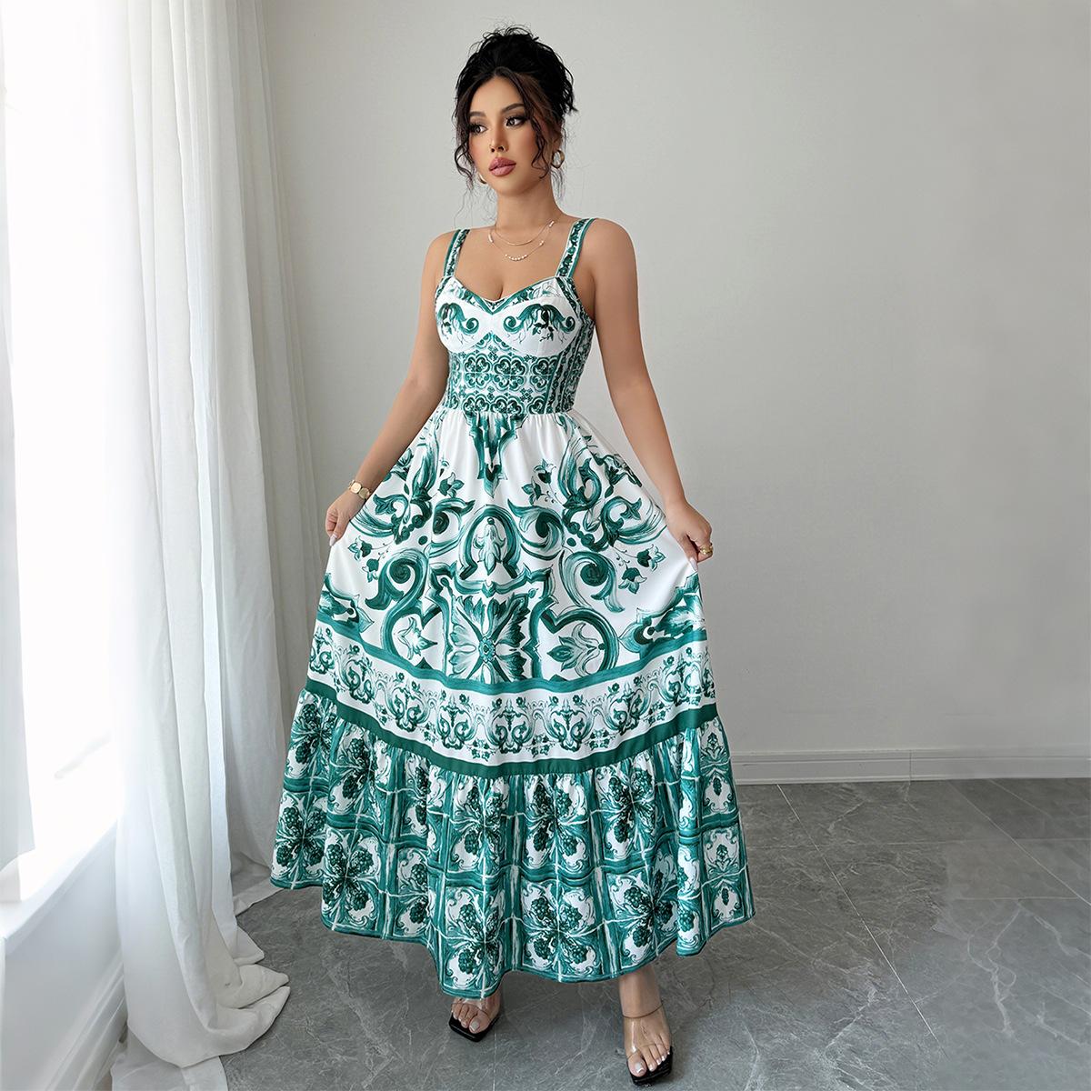 

Повседневное простое платье-сарафан с принтом, длинная юбка, женское, осень и зима 2025 S зелёный