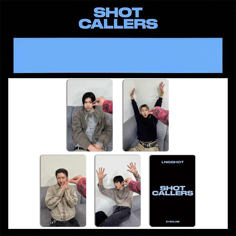 

4Pcs/8Pcs One Set LNGSHOT 1st Mini Album SHOT CALLERS PE Card EVERLINERYUL WOOJIN LOUIS OHYUL Fans Souvenir Cosplay Postcards 5.4x8.6cm