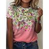 Elegant and Stylish Women's T-shirt with Colorful Roses and a Round Neckline, a Versatile and Refreshing Y2K-style Top for Summer
