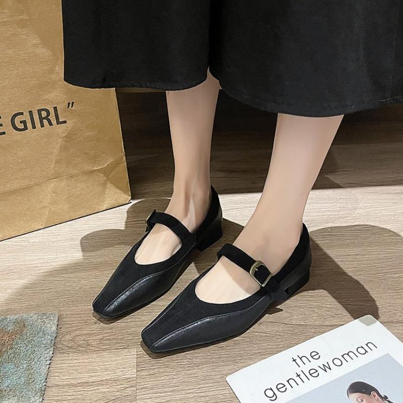 

Модные весенние новые туфли на толстом каблуке, женская мода, квадратный носок, мелкий вырез, замшевая вставка, противоскользящая износостойкая обувь с низким верхом 40 чёрный