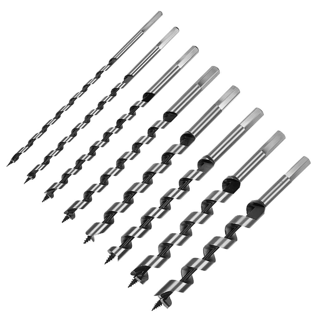 8pc Carbon Steel Auger Bit Set Wooden Case Machined Hex Shank Drill