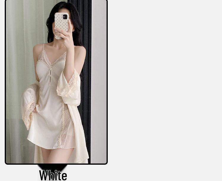 2025 Women's Summer Ice Silk Lace Camisole Pajamas - Breathable, Sexy, French-Style Nightdress for Home