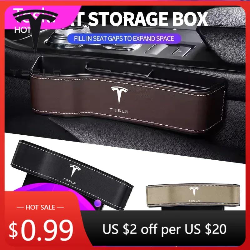Car Sticker 2025 New Tesla Auto Seat Gap Storage Box Leather Car Seat Organizer Holder For Tesla Model 3 Model X S 2016-2020 Dec