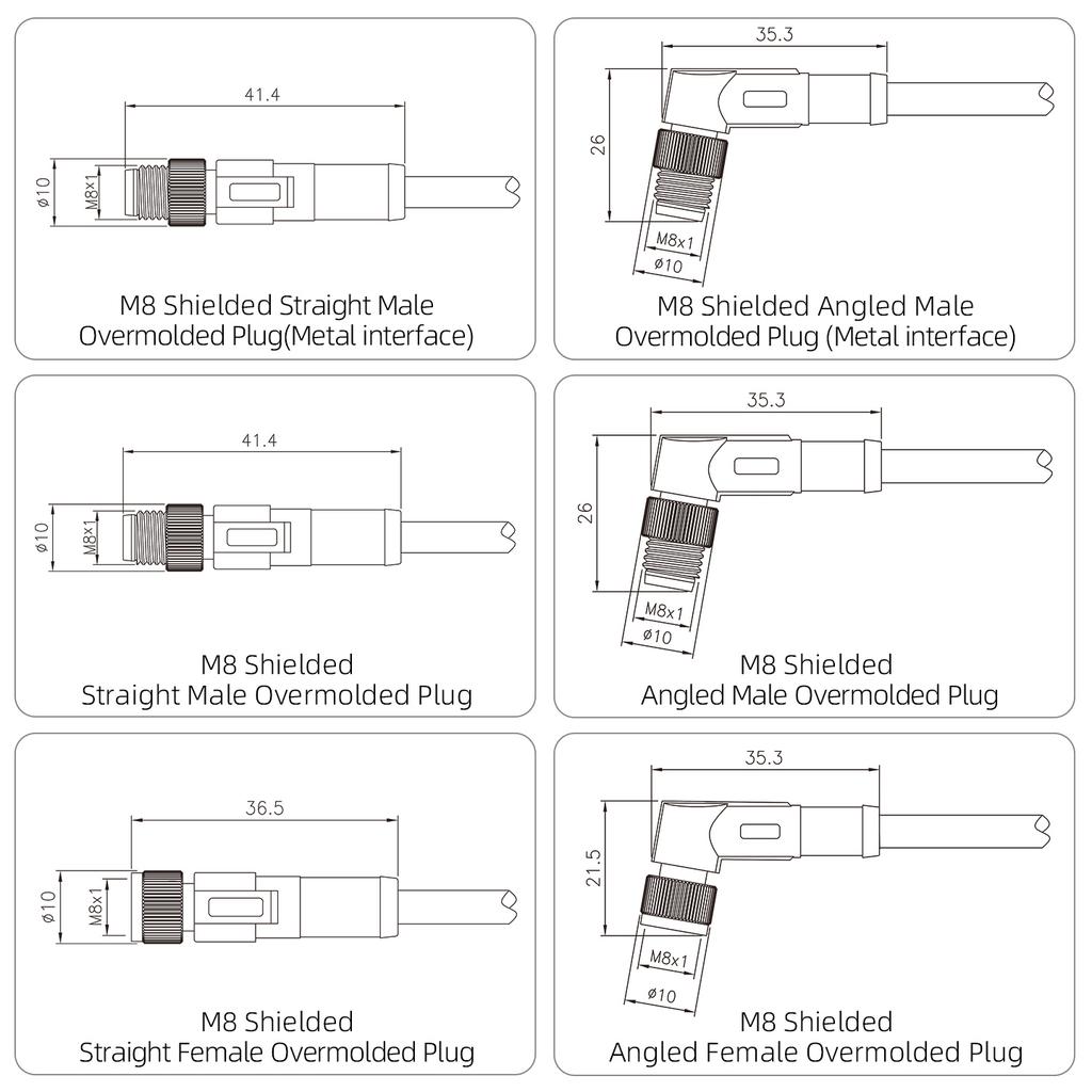 M8 Shielded Cable Connector Male Female Molding Aviation Plug 3 4 5 6 8 Pin Straight /Right Angled PVC TPU 1M 5M Extension Wire