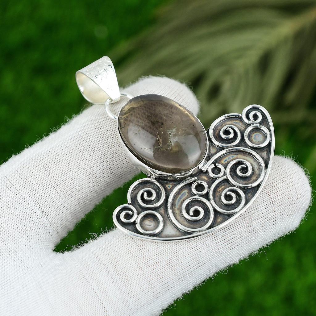 Mothers day Deal Natural Lodolite Quartz Bezel Boho Pendant Jewelry 925 Silver