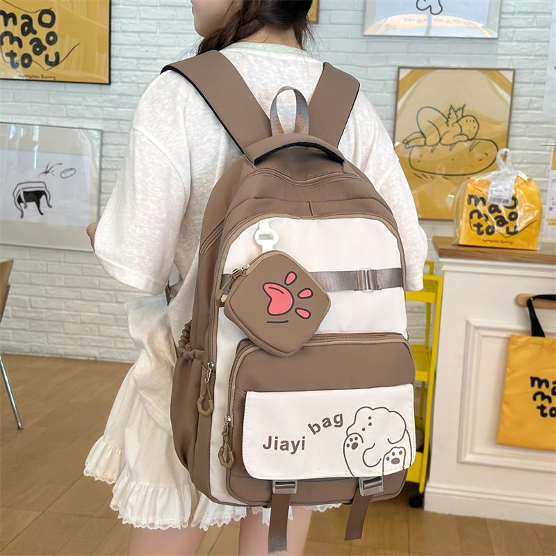 Cartoon Student Schoolbag Color Contrast Large Capacity Backpack with Coin Purse