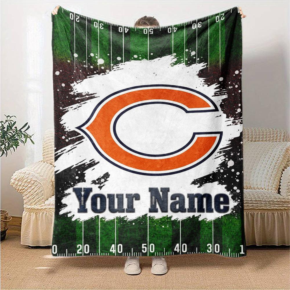 Name Custom Chicago Bears Print Flannel Blanket High Quality Warm Comfortable Cover for All Seasons Perfect for Gifts Home Decor