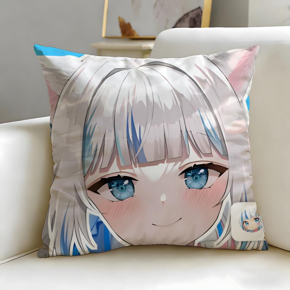 virtual idol Gawr Gura Hololive EN Cushion Cover Soft EasyWash Pillow Case Versatile for Couch Bed Travel and Office