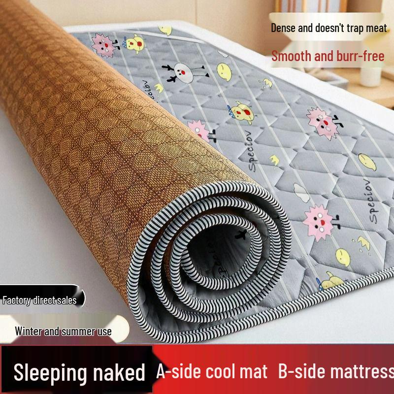 Dual-Sided Foldable Rattan Mattress Pad for All Seasons