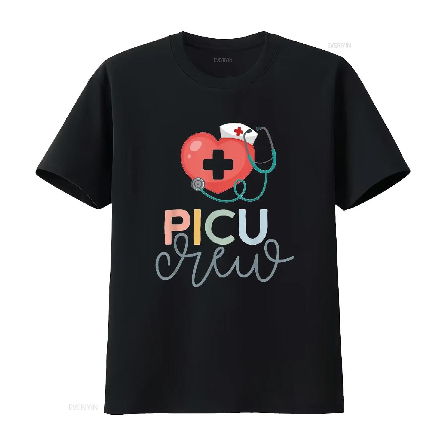 

PICU Nurse Pediatric Intensive Care Crew T Shirt vintage Washed Stylish Comfortable Versatile streetwear graphic XXXXXL чорний
