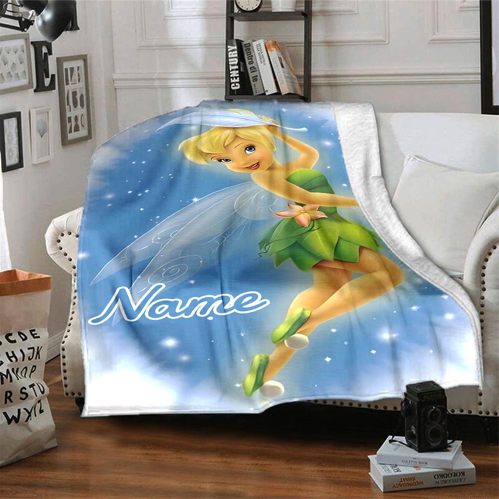 Custom Name Tinkerbell'S Magical Flight Flannel Blanket For Super Soft Cute Comfort Blanket For Travel Bedding Couch Sofa Blanket