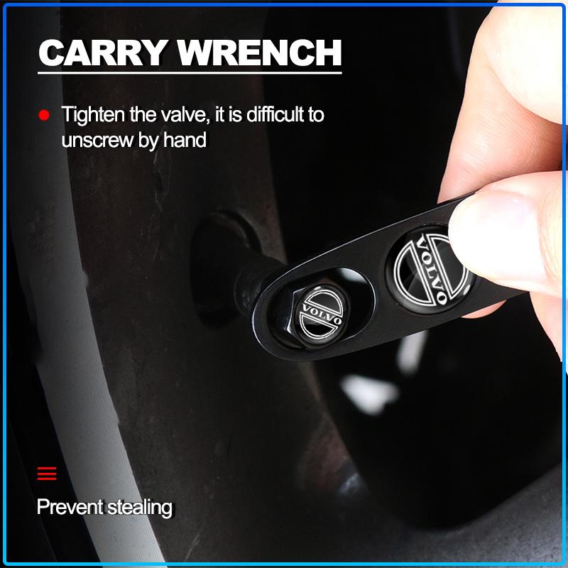 1Set Car Valve Stem Nozzles Tire Valve Cover Anti-Theft Dust Hats Car Keychain For Volvo XC90 XC60 XC70 XC40 V90 V60 V40 C70 C30 S80