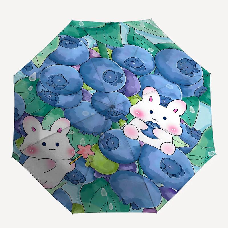 

1pc blueberry rabbit umbrella with 8 iron ribs and a plastic handle, automatic opening and closing, and daily use.1056