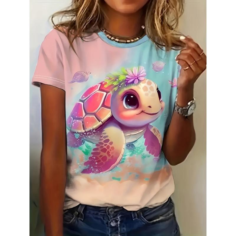 Round Neck Women's T-shirt Fashion 3D Hawaiian Parrot Bird Print Short Sleeve T-shirt Cartoon Casual Top