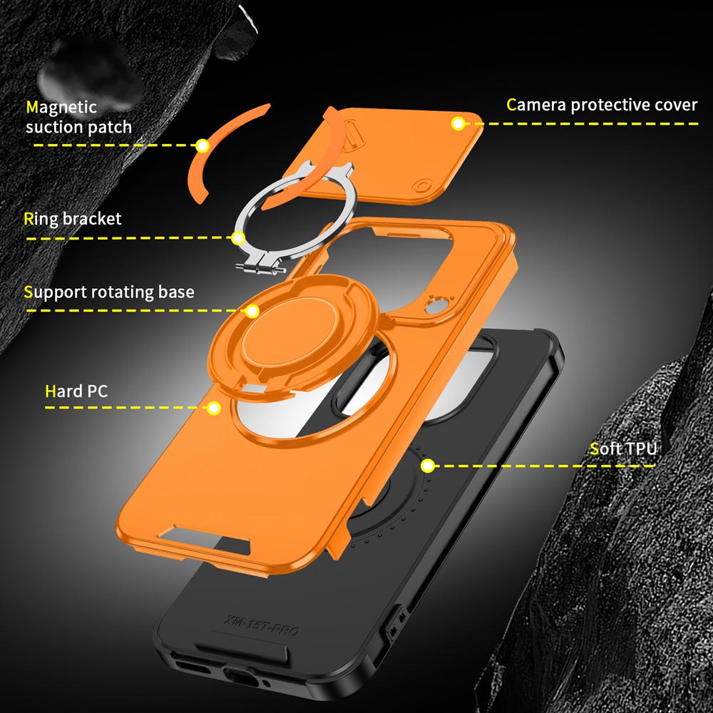 KEYSION 360° Rotating Ring Stand Phone Case for Xiaomi 15T 15T Pro Silicone+PC Slide Camera Protection Magnetic Shockproof Cover