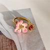 Temperament Pinke Blütenblatt Zirkon Offener Ring Temperament Frau Übertrieben Tropfenöl Blumenring Schmuck Geschenk