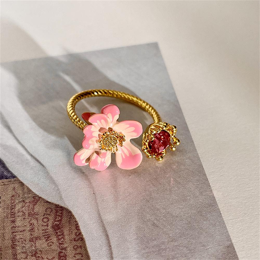 Temperament Pinke Blütenblatt Zirkon Offener Ring Temperament Frau Übertrieben Tropfenöl Blumenring Schmuck Geschenk