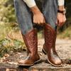 Fashion Men's Creative Pattern Embroidered Retro Rope Boots, Wide-toed Men's Cowboy Boots, High-top Riding 2025 New